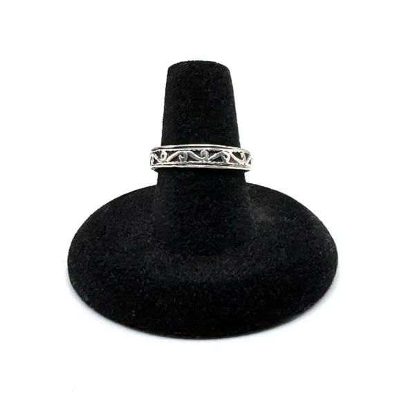 Sterling Silver Stacking Rings Dainty Bands Filigree Floral Size 7 1/2 to 7 3/4 - Picture 6 of 13